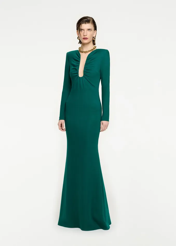 Women Roland Mouret Clothing Long Sleeve Stretch Cady Maxi Dress