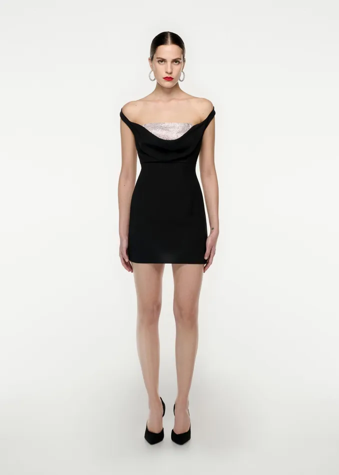 Women Roland Mouret Clothing Off Shoulder Silk Wool Diamante Mini Dress