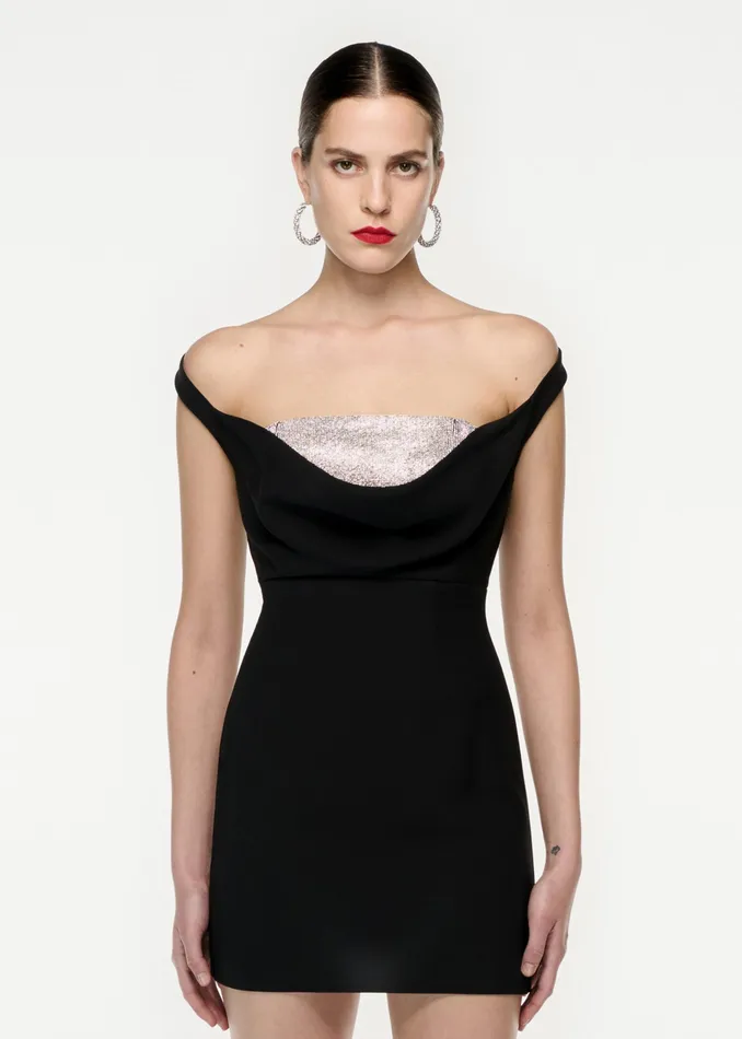 Women Roland Mouret Clothing Off Shoulder Silk Wool Diamante Mini Dress