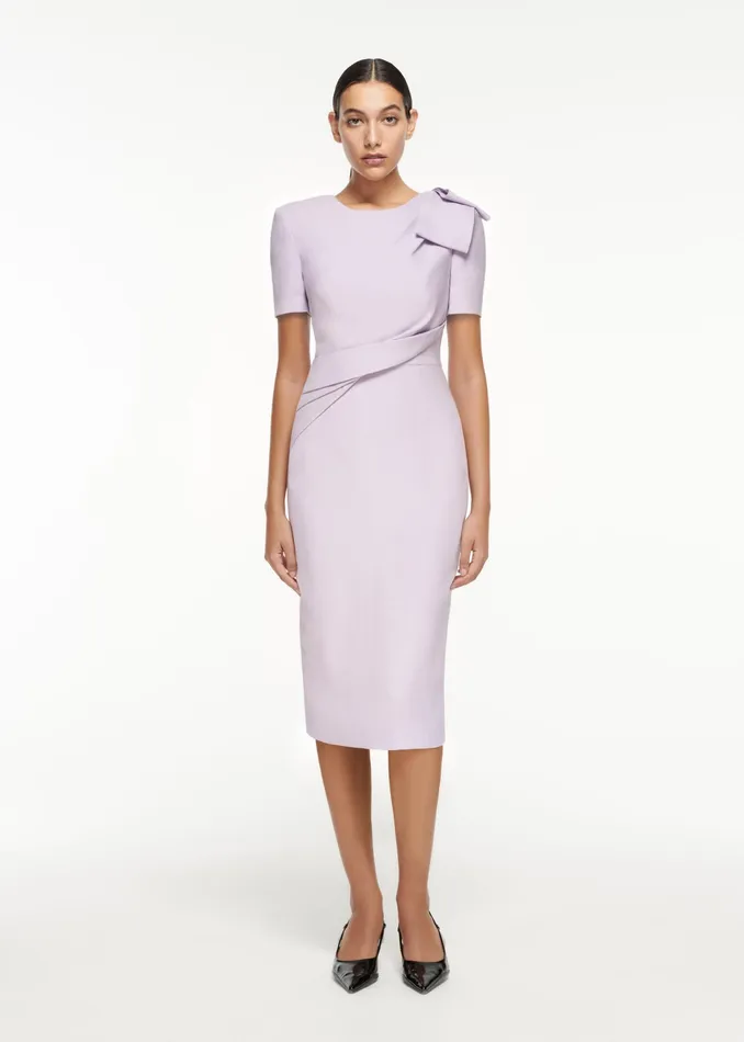 Women Roland Mouret Clothing Short Sleeve Bow Wool Silk Midi Dress