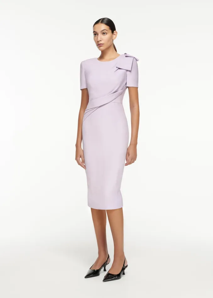 Women Roland Mouret Clothing Short Sleeve Bow Wool Silk Midi Dress