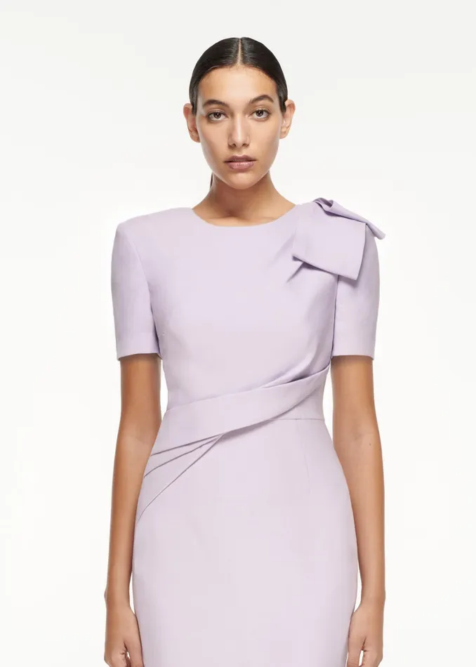 Women Roland Mouret Clothing Short Sleeve Bow Wool Silk Midi Dress