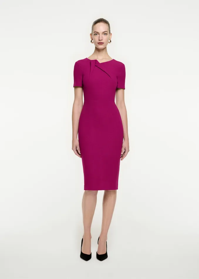 Women Roland Mouret Clothing Short Sleeve Wool Crepe Midi Dress