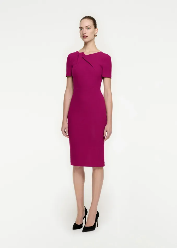 Women Roland Mouret Clothing Short Sleeve Wool Crepe Midi Dress