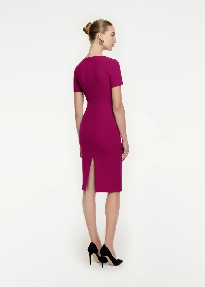 Women Roland Mouret Clothing Short Sleeve Wool Crepe Midi Dress