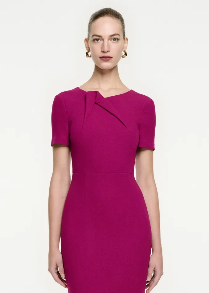 Women Roland Mouret Clothing Short Sleeve Wool Crepe Midi Dress