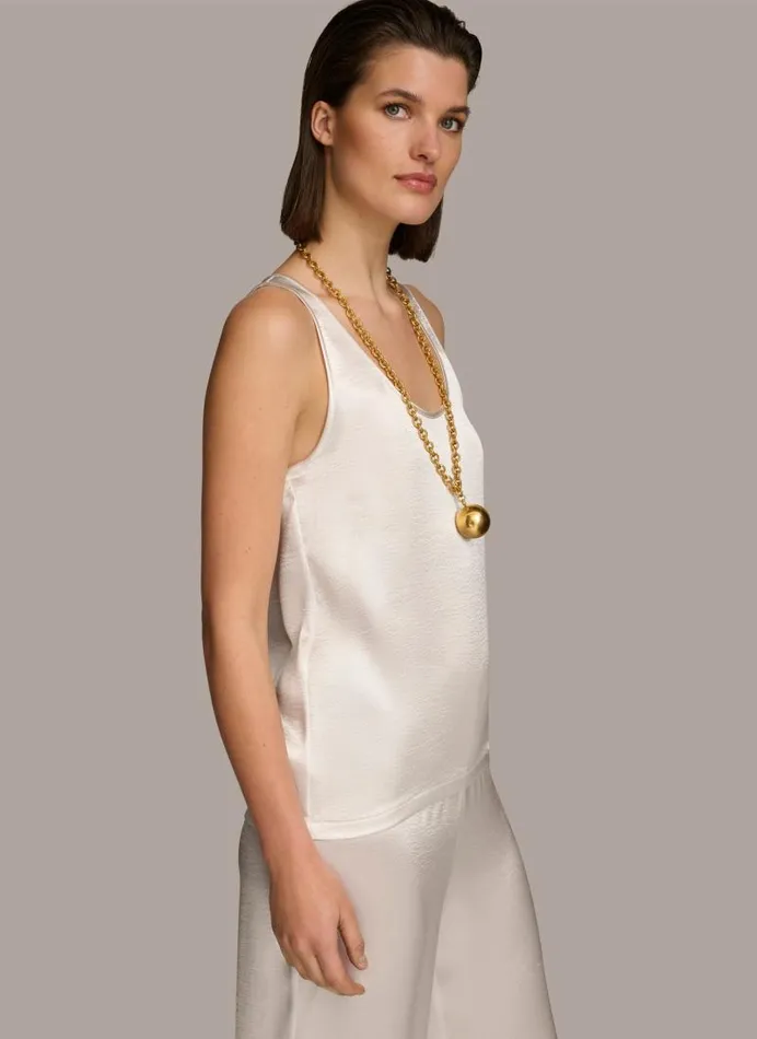Women ROUND NECK SHINY TANK Cream Donna Karan New York Sweaters And Tops Women ROUND NECK SHINY TANK Cream Donna Karan New York Sweaters And Tops