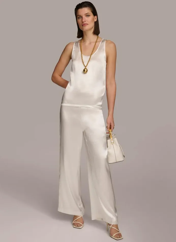 Women ROUND NECK SHINY TANK Cream Donna Karan New York Sweaters And Tops Women ROUND NECK SHINY TANK Cream Donna Karan New York Sweaters And Tops