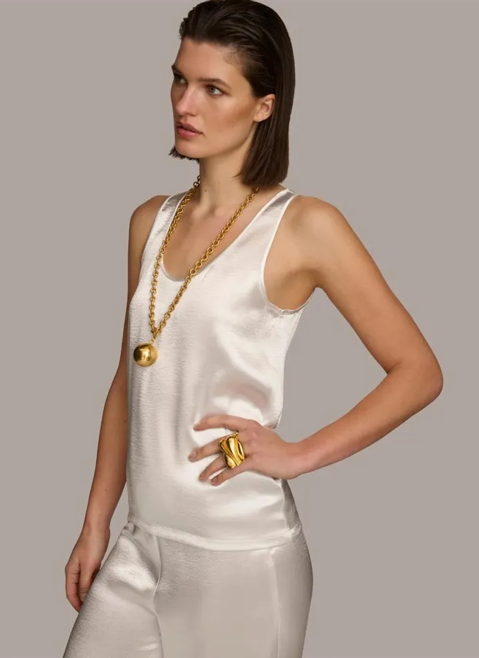 Women ROUND NECK SHINY TANK Cream Donna Karan New York Sweaters And Tops Women ROUND NECK SHINY TANK Cream Donna Karan New York Sweaters And Tops