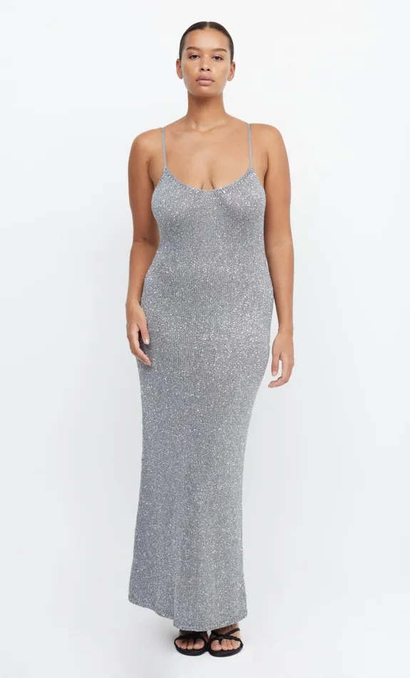 Women SADIE SEQUIN KNIT SLIP DRESS 8211 CHARCOAL Bec Bridge Maxi Dresses