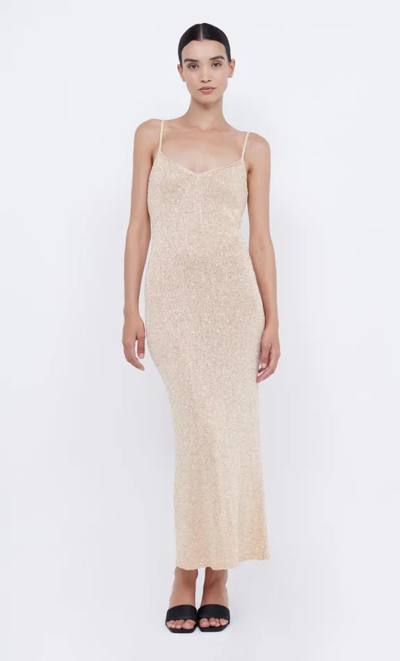 Women SADIE SEQUIN KNIT SLIP DRESS 8211 GOLD Bec Bridge Maxi Dresses