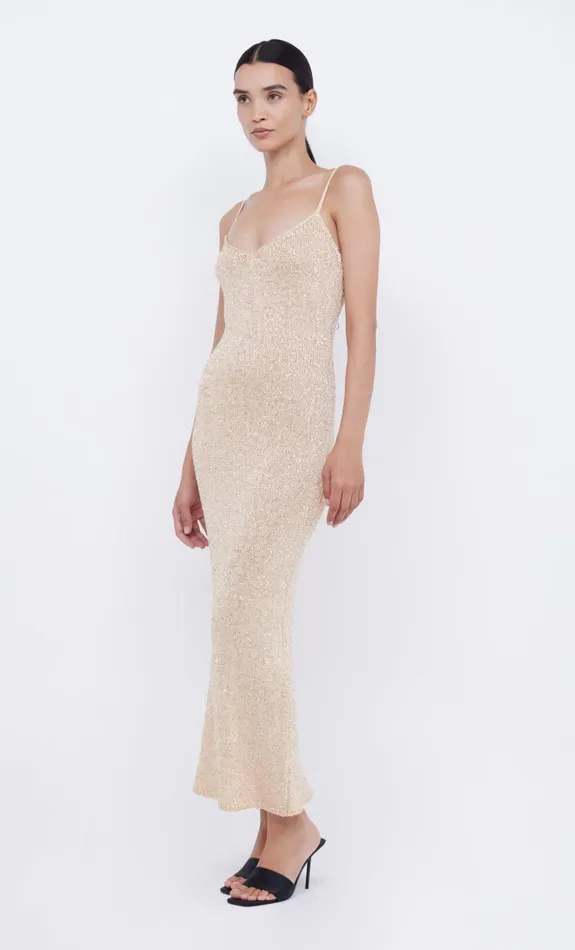 Women SADIE SEQUIN KNIT SLIP DRESS 8211 GOLD Bec Bridge Maxi Dresses