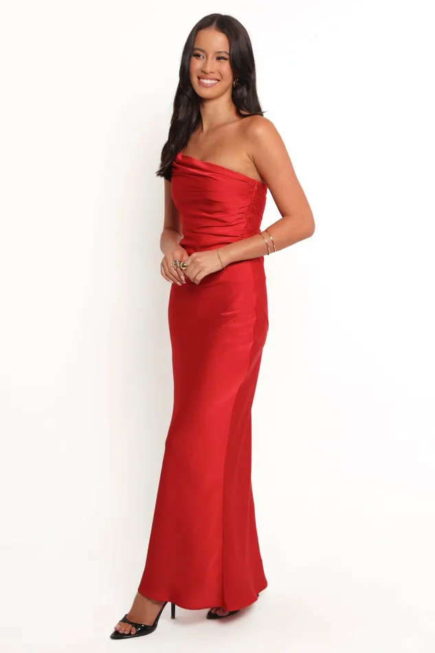Women Safir Maxi Dress Red Satin Dresses Petal and Pup