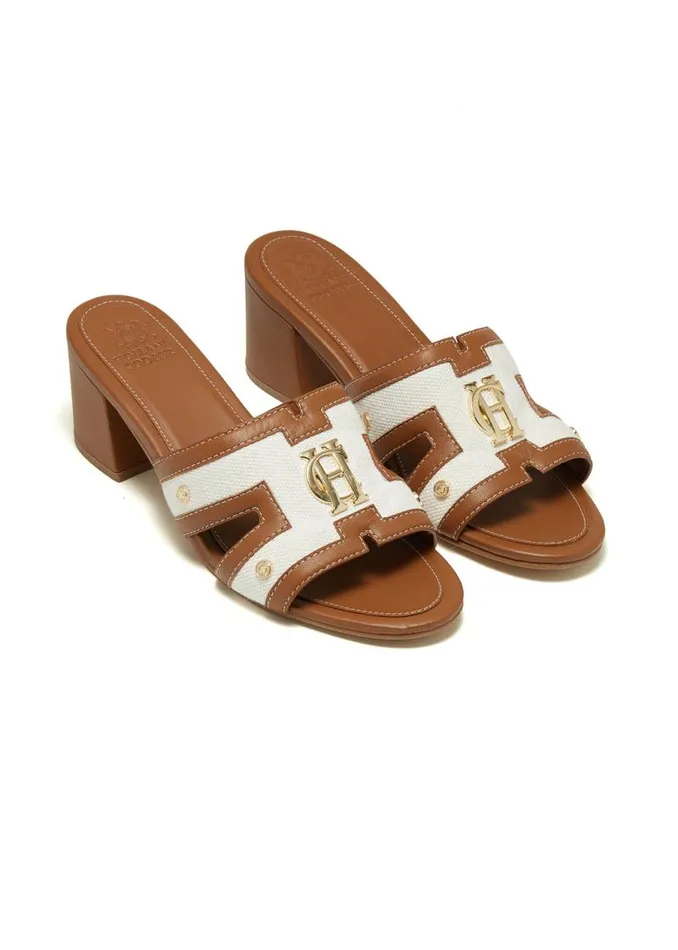 Women Sandals and Slides Holland Cooper Monogram Mule Tan Canvas Women Sandals and Slides Holland Cooper Monogram Mule Tan Canvas