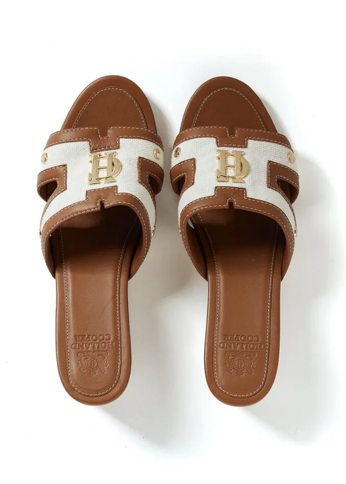 Women Sandals and Slides Holland Cooper Monogram Mule Tan Canvas Women Sandals and Slides Holland Cooper Monogram Mule Tan Canvas