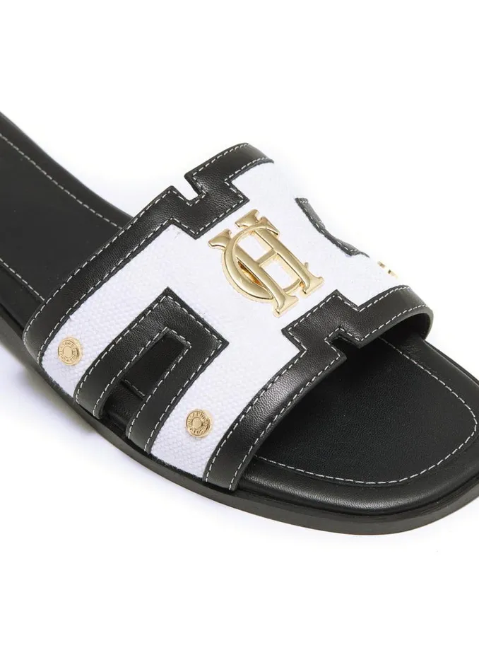 Women Sandals and Slides Holland Cooper Monogram Slides Black Canvas Women Sandals and Slides Holland Cooper Monogram Slides Black Canvas