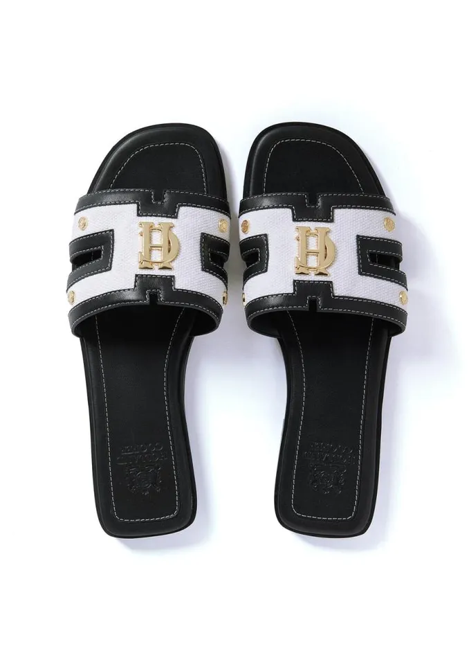 Women Sandals and Slides Holland Cooper Monogram Slides Black Canvas Women Sandals and Slides Holland Cooper Monogram Slides Black Canvas