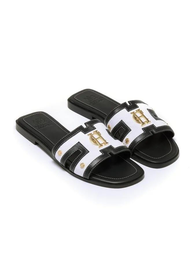 Women Sandals and Slides Holland Cooper Monogram Slides Black Canvas Women Sandals and Slides Holland Cooper Monogram Slides Black Canvas