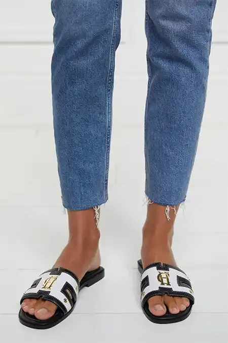 Women Sandals and Slides Holland Cooper Monogram Slides Black Canvas Women Sandals and Slides Holland Cooper Monogram Slides Black Canvas