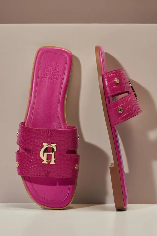 Women Sandals and Slides Holland Cooper Monogram Slides Pink Croc