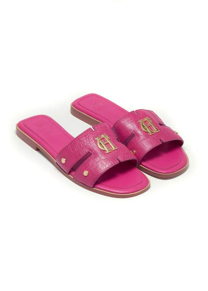 Women Sandals and Slides Holland Cooper Monogram Slides Pink Croc Women Sandals and Slides Holland Cooper Monogram Slides Pink Croc