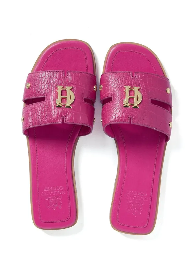 Women Sandals and Slides Holland Cooper Monogram Slides Pink Croc Women Sandals and Slides Holland Cooper Monogram Slides Pink Croc