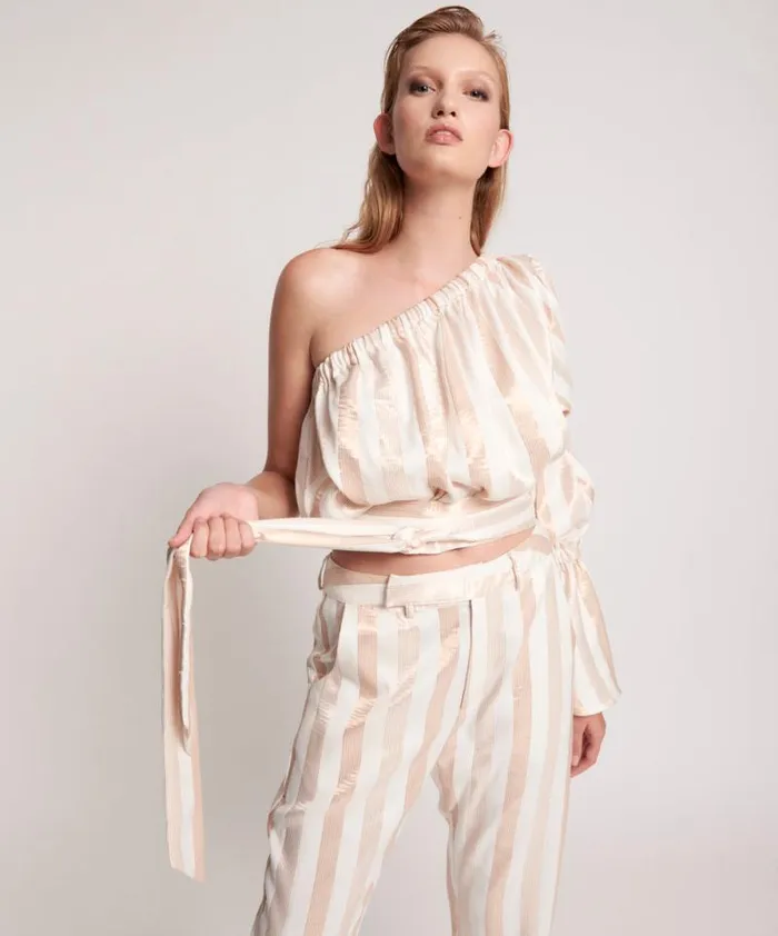 Women SANTA FE STRIPE ONE SHOULDER TOP One Teaspoon Tops