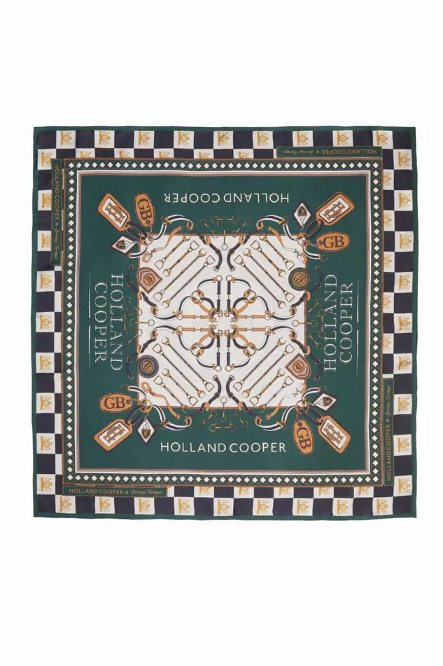 Women Scarves Holland Cooper Stirrup Silk Scarf Black Emerald