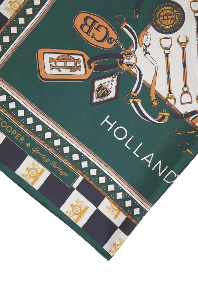 Women Scarves Holland Cooper Stirrup Silk Scarf Black Emerald