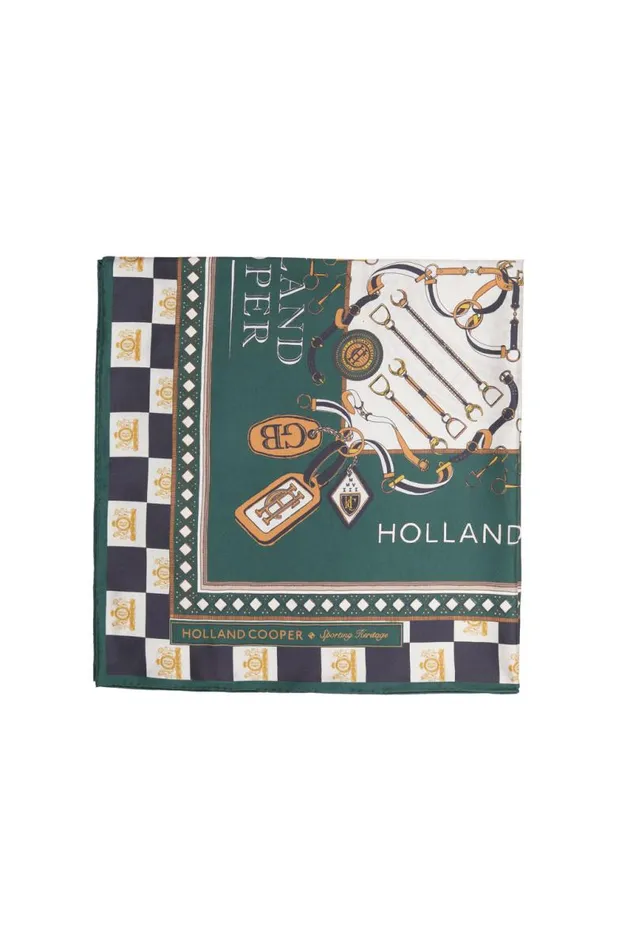 Women Scarves Holland Cooper Stirrup Silk Scarf Black Emerald