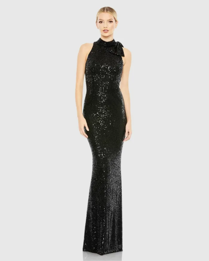 Women Sequined Soft Tie Halter Neck Column Gown Teal Evening Gowns Mac Duggal Women Sequined Soft Tie Halter Neck Column Gown Teal Evening Gowns Mac Duggal