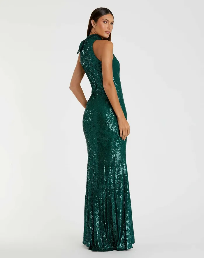 Women Sequined Soft Tie Halter Neck Column Gown Teal Evening Gowns Mac Duggal Women Sequined Soft Tie Halter Neck Column Gown Teal Evening Gowns Mac Duggal