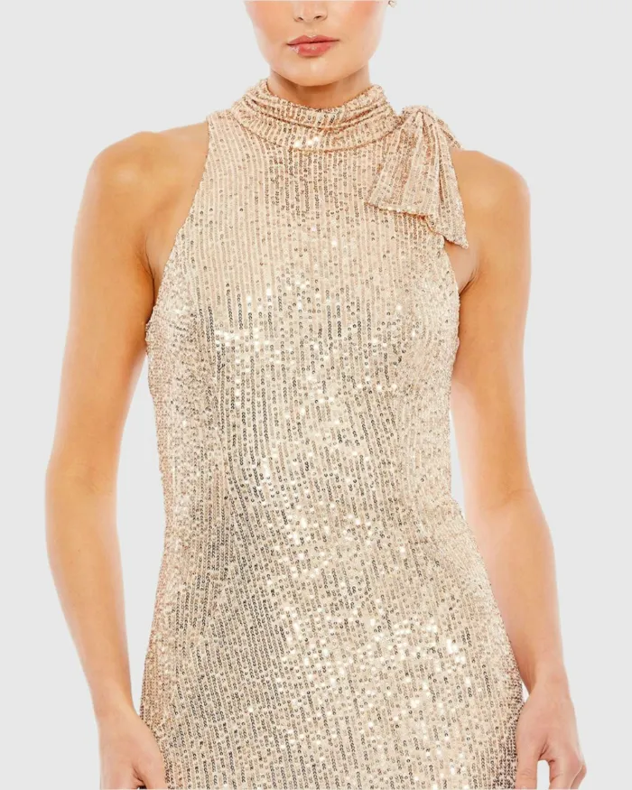 Women Sequined Soft Tie Halter Neck Column Gown Teal Evening Gowns Mac Duggal Women Sequined Soft Tie Halter Neck Column Gown Teal Evening Gowns Mac Duggal