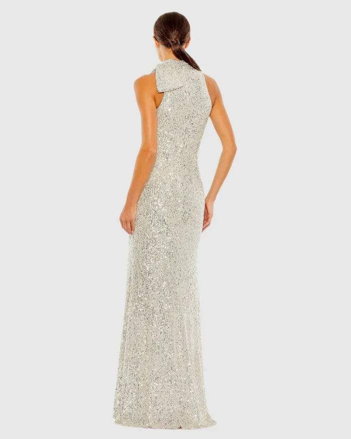 Women Sequined Soft Tie Halter Neck Column Gown Teal Evening Gowns Mac Duggal Women Sequined Soft Tie Halter Neck Column Gown Teal Evening Gowns Mac Duggal