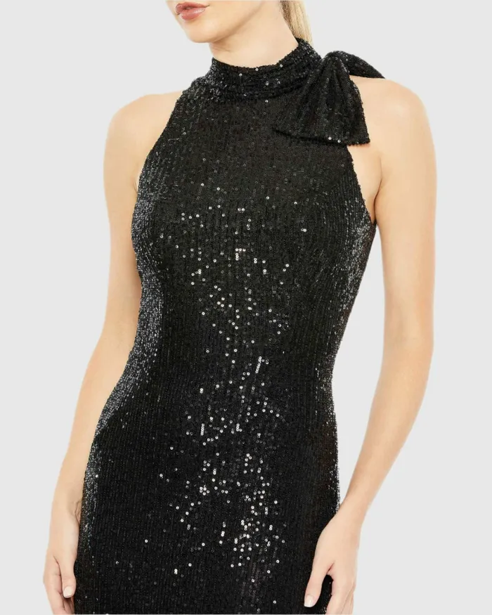 Women Sequined Soft Tie Halter Neck Column Gown Teal Evening Gowns Mac Duggal Women Sequined Soft Tie Halter Neck Column Gown Teal Evening Gowns Mac Duggal