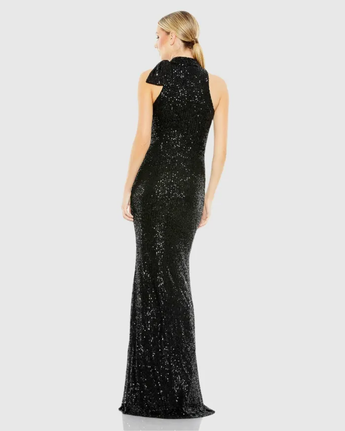Women Sequined Soft Tie Halter Neck Column Gown Teal Evening Gowns Mac Duggal Women Sequined Soft Tie Halter Neck Column Gown Teal Evening Gowns Mac Duggal