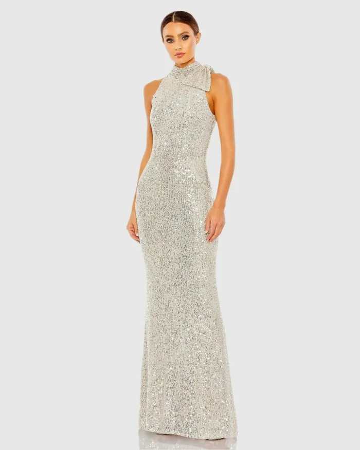 Women Sequined Soft Tie Halter Neck Column Gown Teal Evening Gowns Mac Duggal Women Sequined Soft Tie Halter Neck Column Gown Teal Evening Gowns Mac Duggal