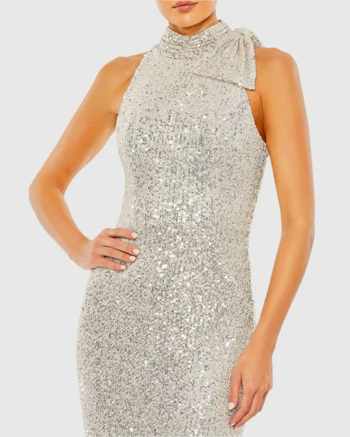 Women Sequined Soft Tie Halter Neck Column Gown Teal Evening Gowns Mac Duggal Women Sequined Soft Tie Halter Neck Column Gown Teal Evening Gowns Mac Duggal