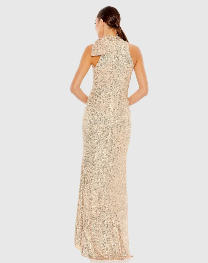 Women Sequined Soft Tie Halter Neck Column Gown Teal Evening Gowns Mac Duggal Women Sequined Soft Tie Halter Neck Column Gown Teal Evening Gowns Mac Duggal