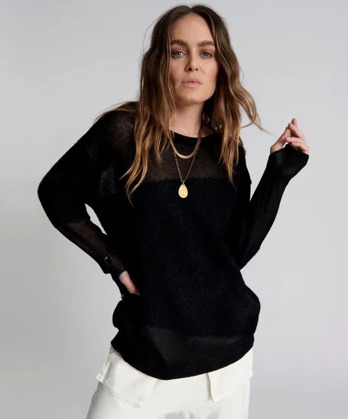 Women SHATTERED CREW KNIT SWEATER BLACK One Teaspoon Knitwear