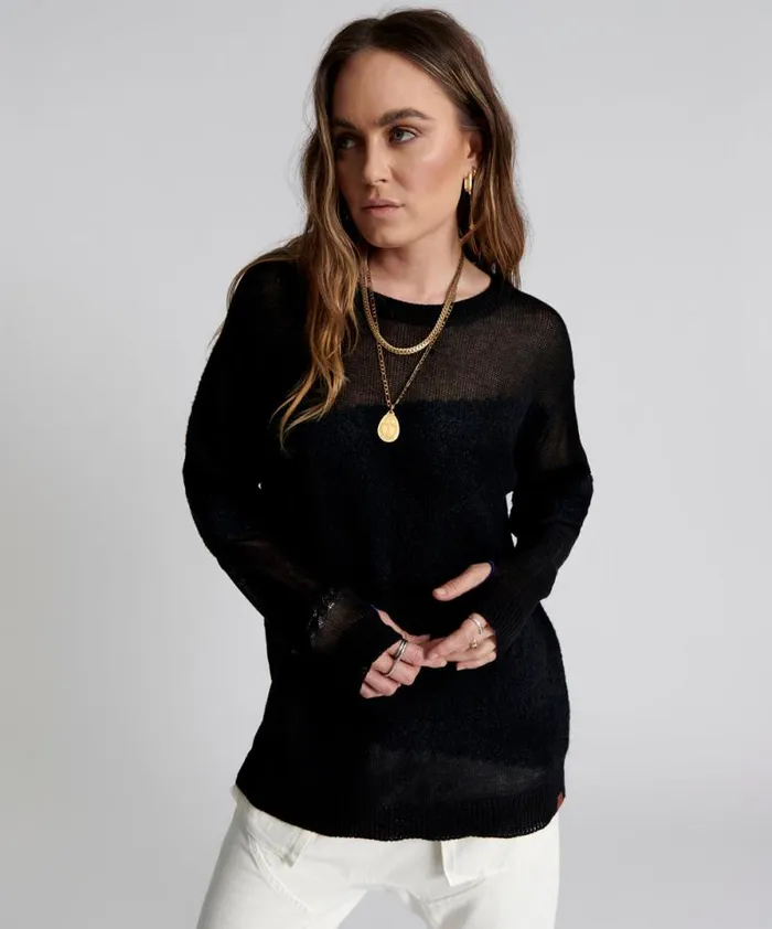 Women SHATTERED CREW KNIT SWEATER BLACK One Teaspoon Knitwear Women SHATTERED CREW KNIT SWEATER BLACK One Teaspoon Knitwear