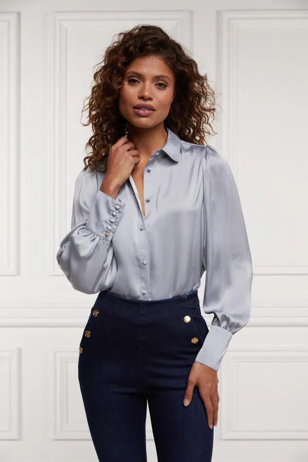 Women Shirts and Blouses Holland Cooper Isla Satin Shirt Silver Grey