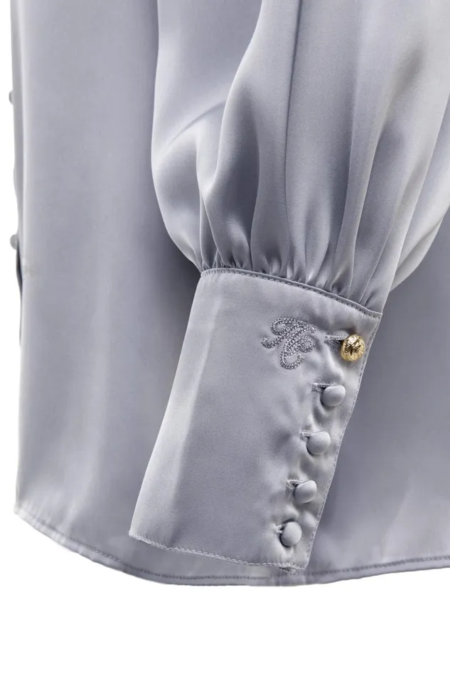 Women Shirts and Blouses Holland Cooper Isla Satin Shirt Silver Grey Women Shirts and Blouses Holland Cooper Isla Satin Shirt Silver Grey