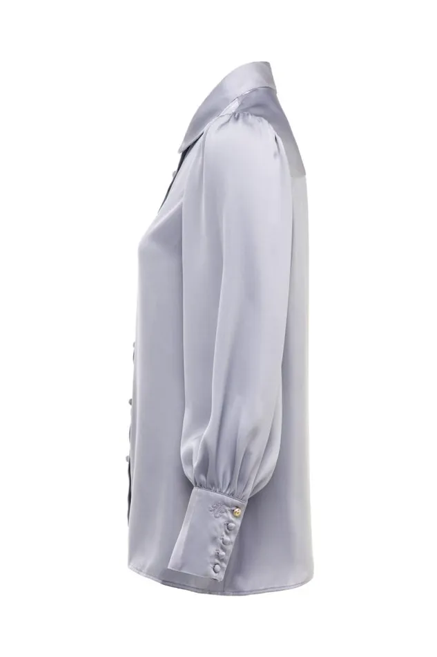 Women Shirts and Blouses Holland Cooper Isla Satin Shirt Silver Grey Women Shirts and Blouses Holland Cooper Isla Satin Shirt Silver Grey