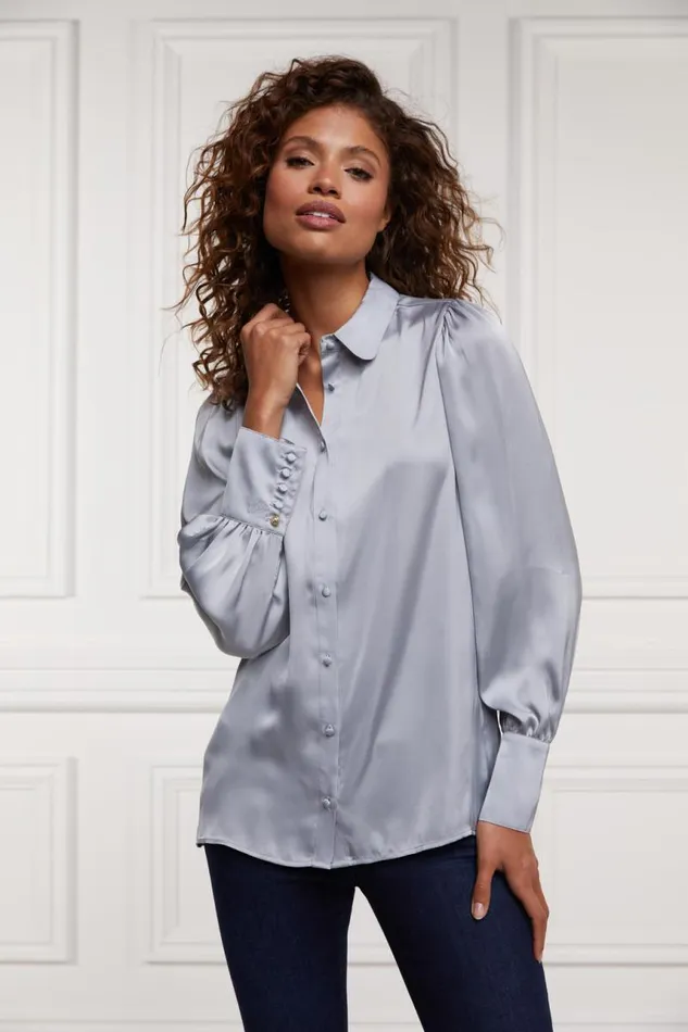 Women Shirts and Blouses Holland Cooper Isla Satin Shirt Silver Grey Women Shirts and Blouses Holland Cooper Isla Satin Shirt Silver Grey