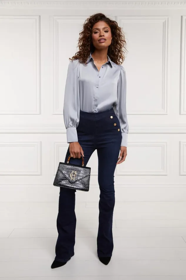 Women Shirts and Blouses Holland Cooper Isla Satin Shirt Silver Grey Women Shirts and Blouses Holland Cooper Isla Satin Shirt Silver Grey