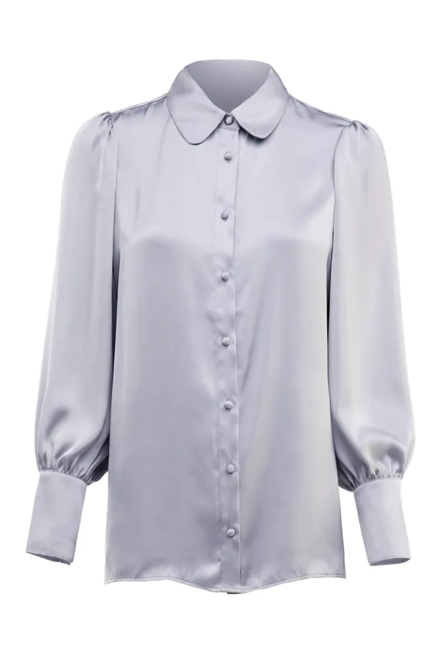 Women Shirts and Blouses Holland Cooper Isla Satin Shirt Silver Grey Women Shirts and Blouses Holland Cooper Isla Satin Shirt Silver Grey