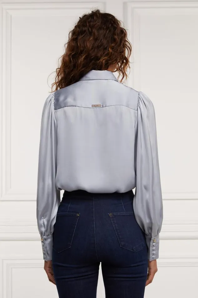 Women Shirts and Blouses Holland Cooper Isla Satin Shirt Silver Grey Women Shirts and Blouses Holland Cooper Isla Satin Shirt Silver Grey