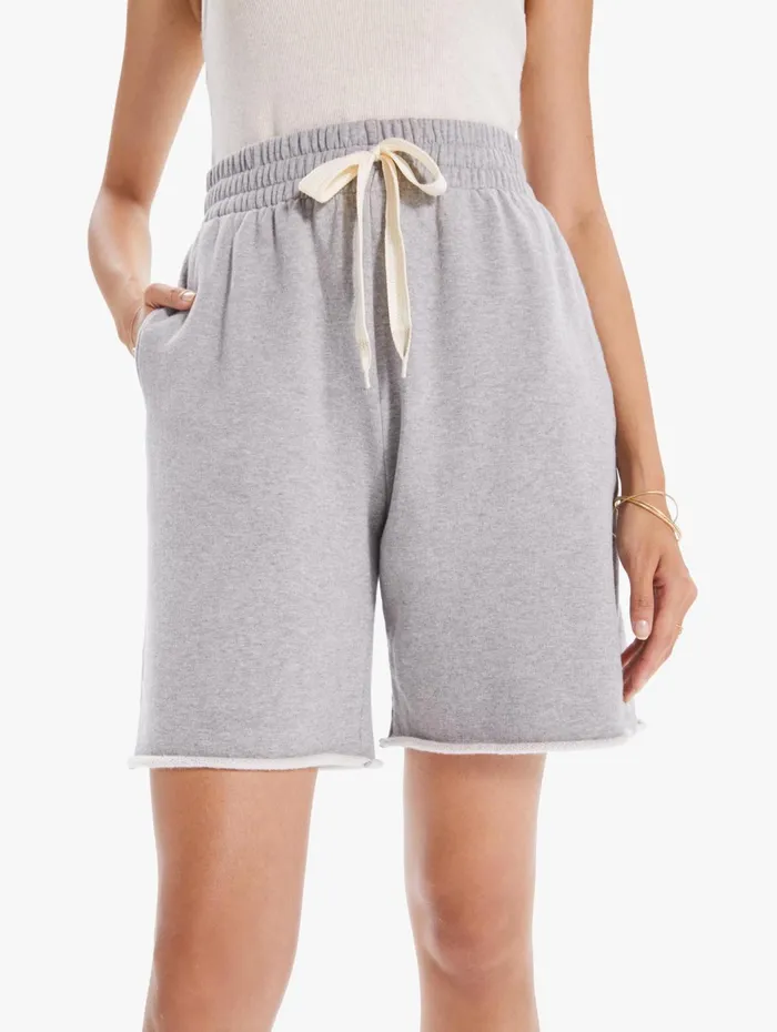 Women Shorts Mother Denim The Kick Back Knee Fray Short Heather Grey