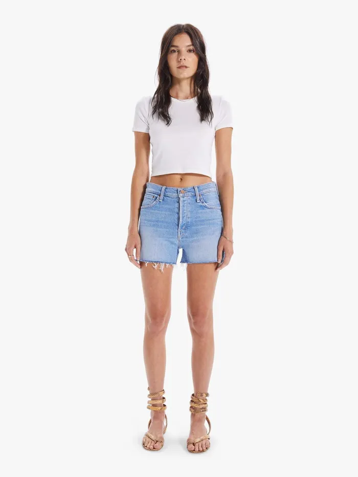 Women Shorts Mother Denim The Scrapper Cut Off Fray Short Dark Blue